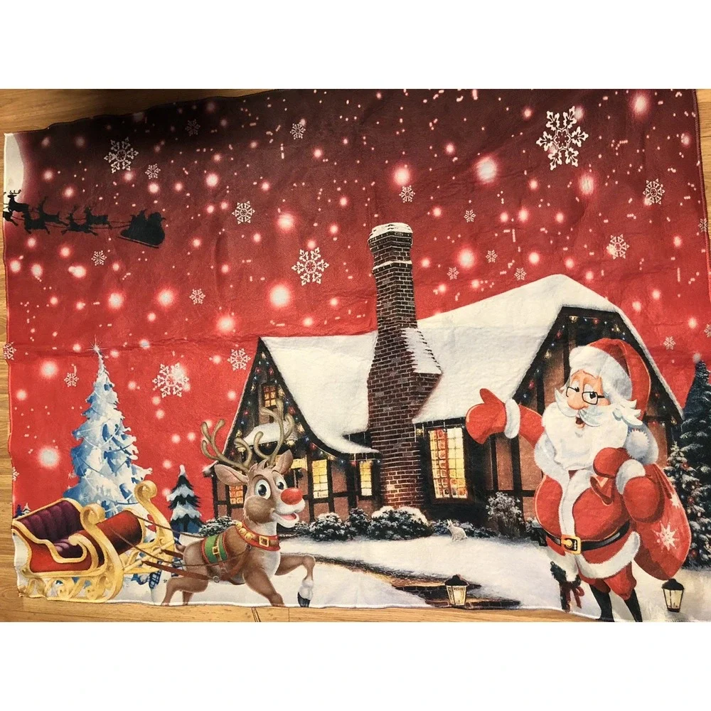 Christmas‎ Red Santa & Deer Rug Kitchen Living Room Floor Mat Pre-Owned